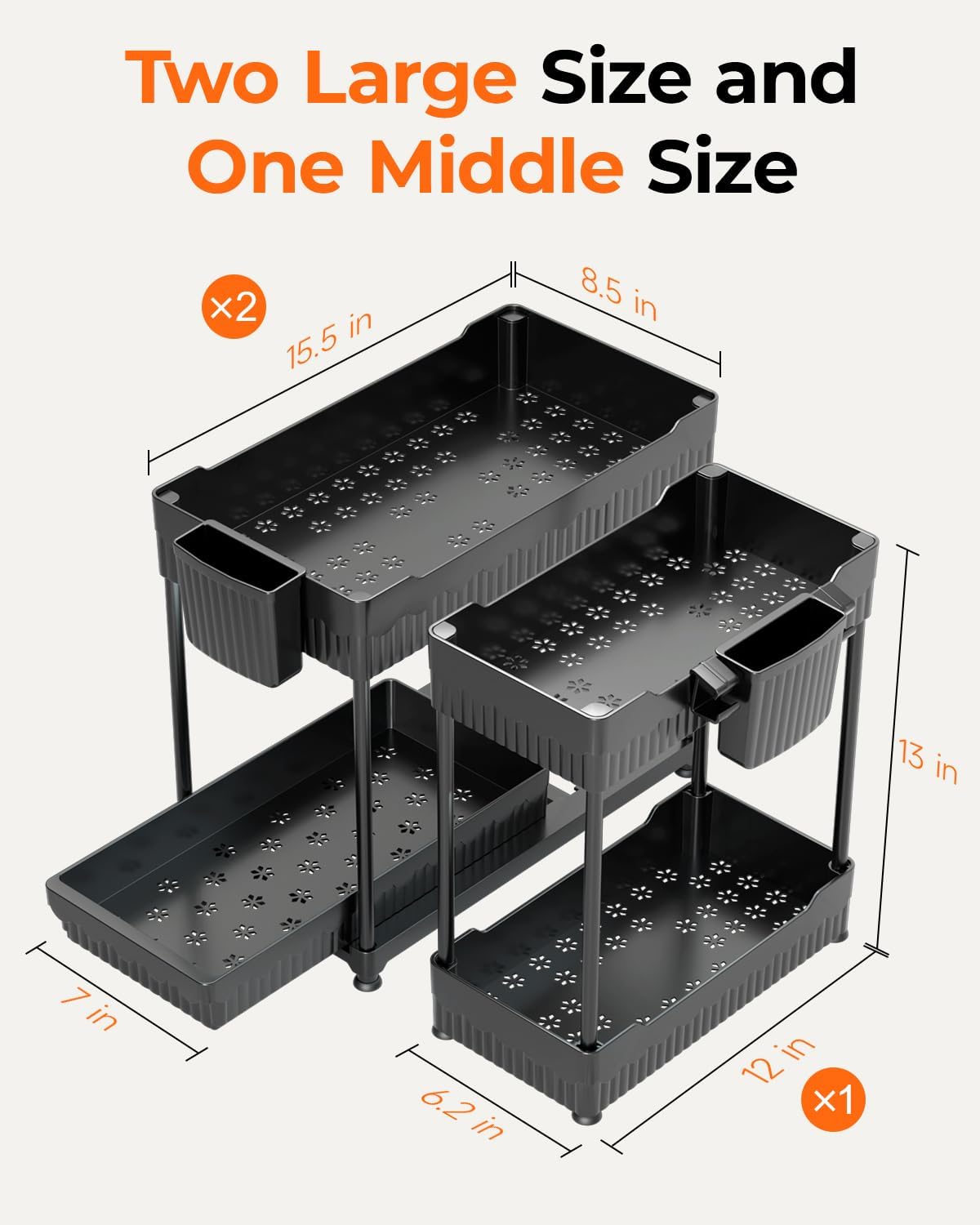 Under-Sink Organiser with Sliding Drawer, 3 Pack